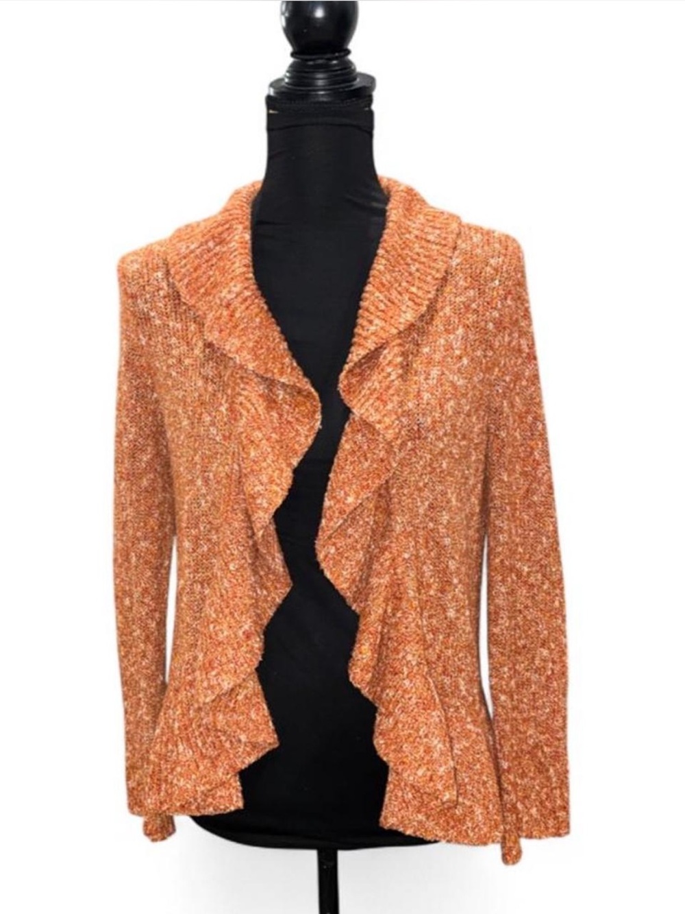 Rafaella Ruffled Open-Front Cardigan Jacket - Orange